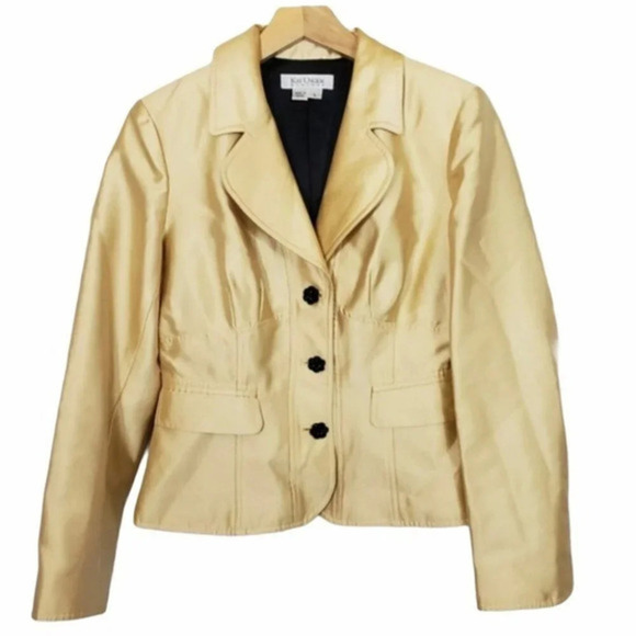 Kay Unger 6 metallic golden yellow silk blend blazer‎ - Picture 1 of 5